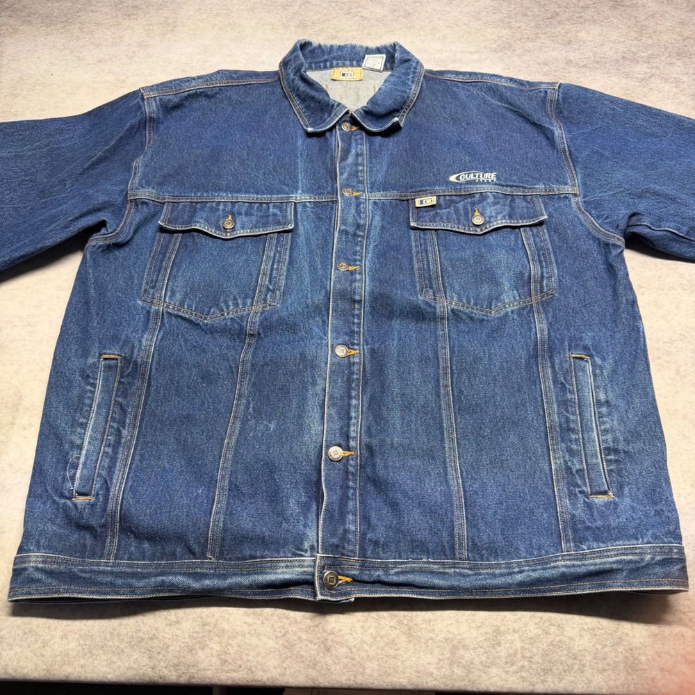VTG Culture Jeans Loose Fit Mens 4XL Blue Faded Hip Hop Streetwear Trucker Coat - Picture 3 of 9